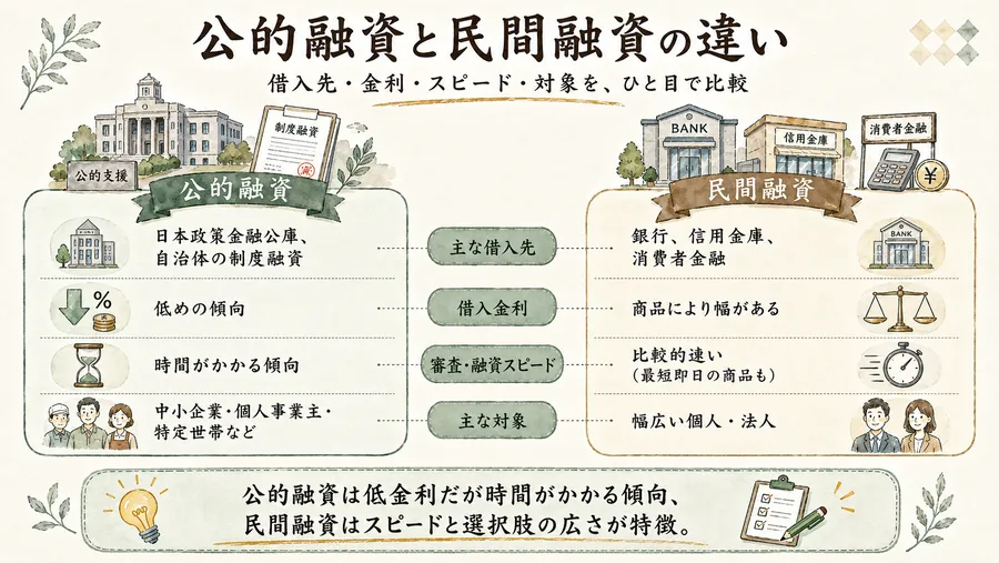 公的融資と民間融資の違い